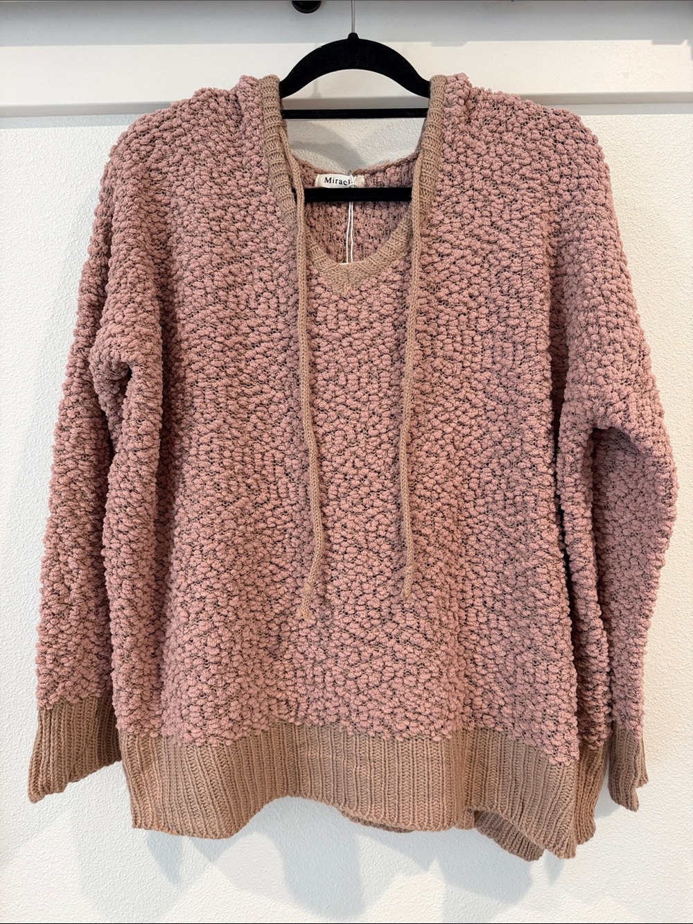 Miracle Popcorn/Bouclé Sweater Hoodie in Mauve Pink